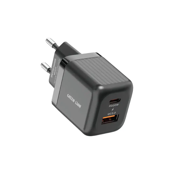 Green Lion Ultra Compact GaN Wall Charger EU Pin A+C 20W (with C to C / C to L Cable) - Black