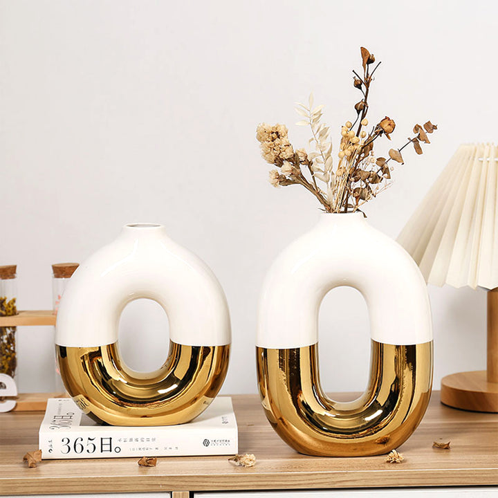 Luxury Black and Gold Ceramic Donut Vase Set (2 pcs) – La3yunak