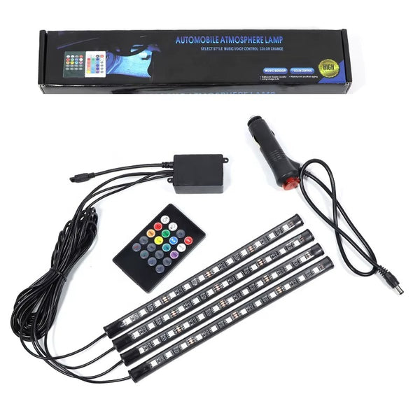 12 LED Car Interior Decoration Light Remote Control Multicolor Music Car LED Strip Light Car Ambience Light