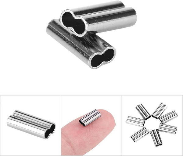 Copper Double Barrel Crimp Sleeves Fishing Tackle Connector (50 PCS)